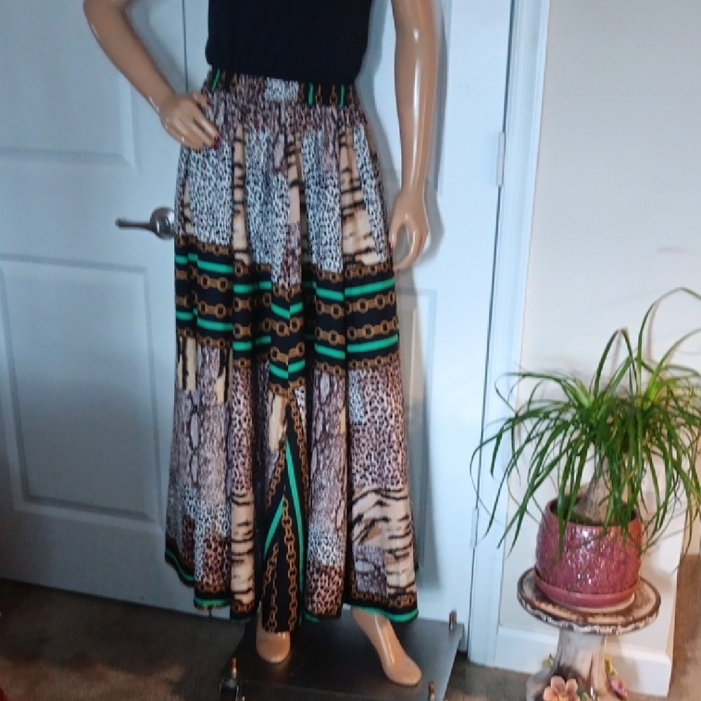 Lapogee Elegant Chain Animal Print A-Line Skirt, Sz. M,  NWT